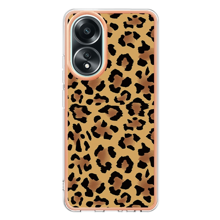 For OPPO A58 4G Electroplating Marble Dual-side IMD Phone Case(Leopard Print) - OPPO Cases by PMC TechLife | Online Shopping South Africa | PMC TechLife | Buy Now Pay Later Mobicred