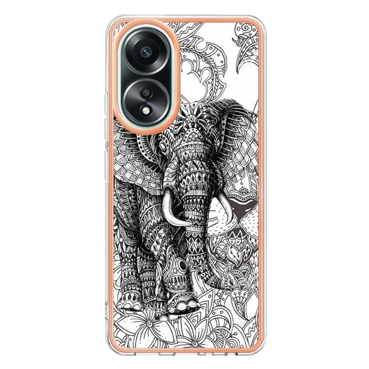For OPPO A58 4G Electroplating Marble Dual-side IMD Phone Case(Totem Elephant) - OPPO Cases by PMC TechLife | Online Shopping South Africa | PMC TechLife | Buy Now Pay Later Mobicred