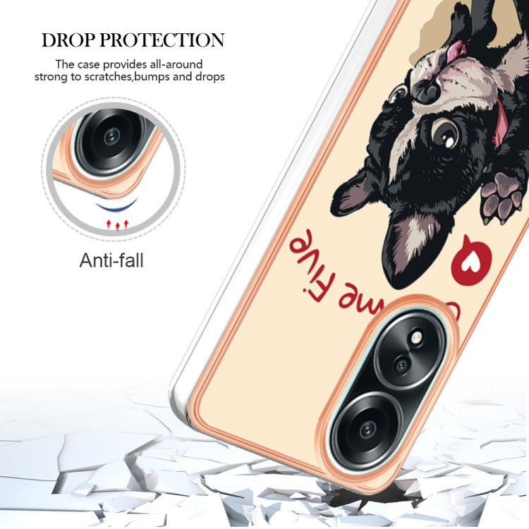 For OPPO A58 4G Electroplating Marble Dual-side IMD Phone Case(Lucky Dog) - OPPO Cases by PMC TechLife | Online Shopping South Africa | PMC TechLife | Buy Now Pay Later Mobicred