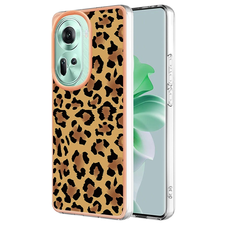 For OPPO Reno11 5G Global Electroplating Marble Dual-side IMD Phone Case(Leopard Print) - Reno11 Cases by PMC TechLife | Online Shopping South Africa | PMC TechLife | Buy Now Pay Later Mobicred