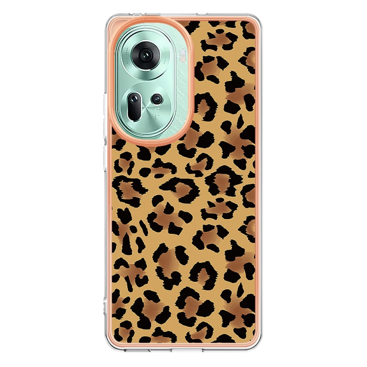 For OPPO Reno11 5G Global Electroplating Marble Dual-side IMD Phone Case(Leopard Print) - Reno11 Cases by PMC TechLife | Online Shopping South Africa | PMC TechLife | Buy Now Pay Later Mobicred