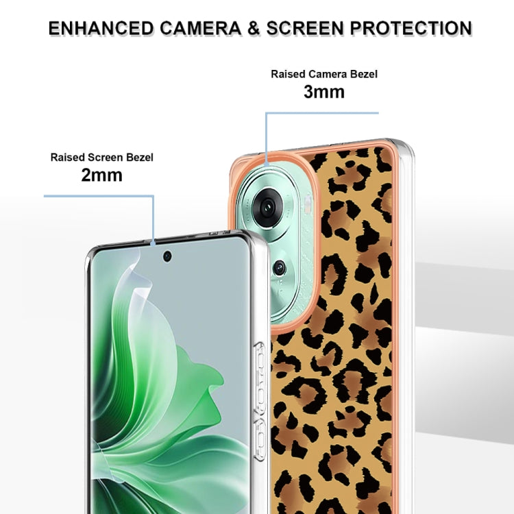 For OPPO Reno11 5G Global Electroplating Marble Dual-side IMD Phone Case(Leopard Print) - Reno11 Cases by PMC TechLife | Online Shopping South Africa | PMC TechLife | Buy Now Pay Later Mobicred