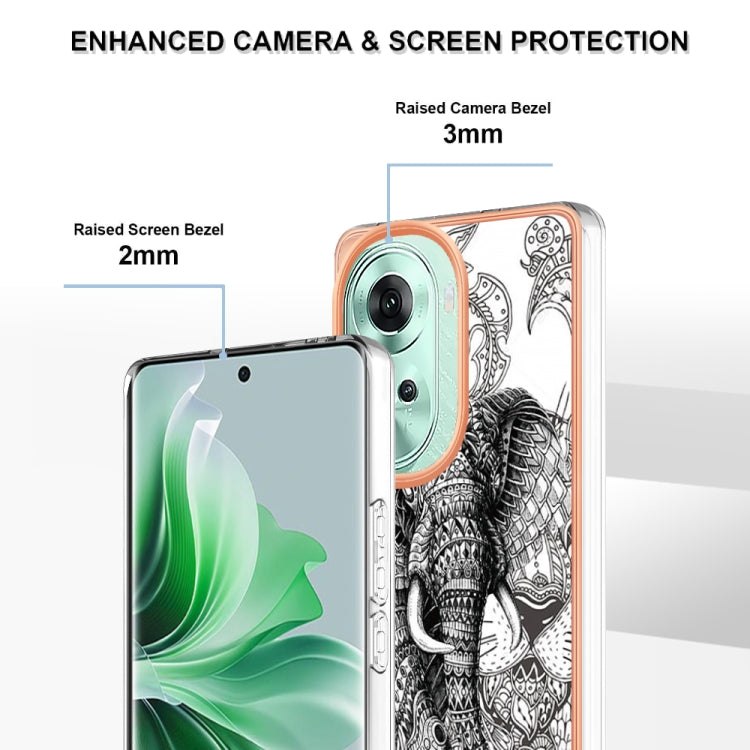 For OPPO Reno11 5G Global Electroplating Marble Dual-side IMD Phone Case(Totem Elephant) - Reno11 Cases by PMC TechLife | Online Shopping South Africa | PMC TechLife | Buy Now Pay Later Mobicred