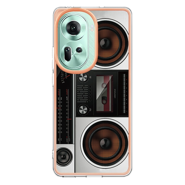For OPPO Reno11 5G Global Electroplating Marble Dual-side IMD Phone Case(Retro Radio) - Reno11 Cases by PMC TechLife | Online Shopping South Africa | PMC TechLife | Buy Now Pay Later Mobicred