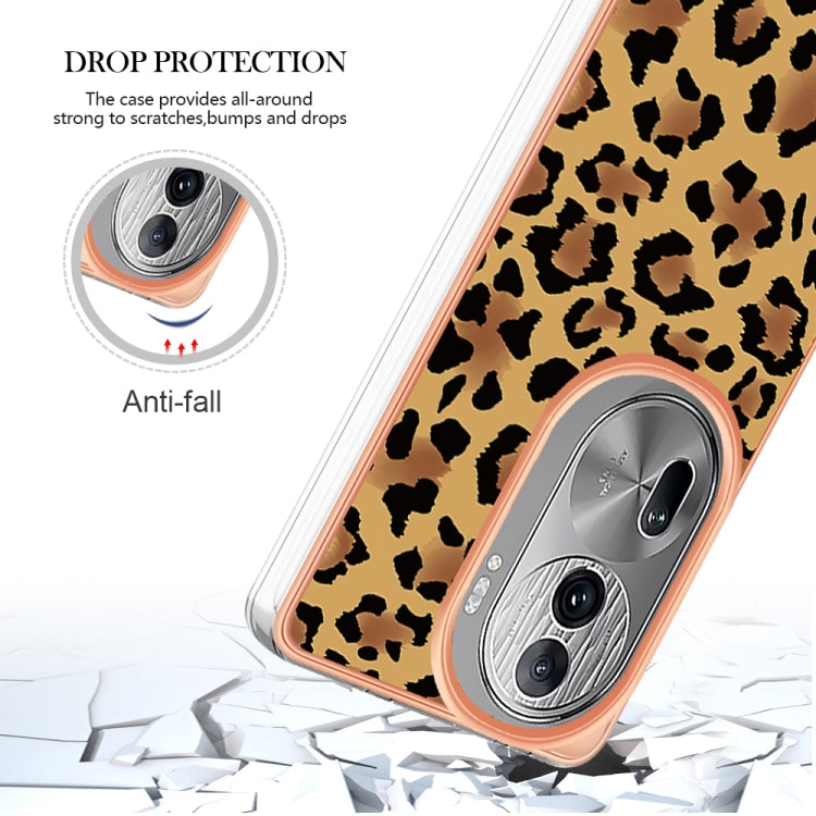 For OPPO Reno11 Pro 5G Global Electroplating Marble Dual-side IMD Phone Case(Leopard Print) - Reno11 Pro Cases by PMC TechLife | Online Shopping South Africa | PMC TechLife | Buy Now Pay Later Mobicred