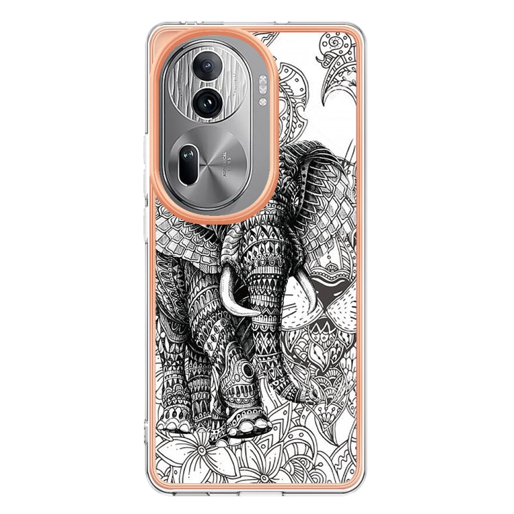 For OPPO Reno11 Pro 5G Global Electroplating Marble Dual-side IMD Phone Case(Totem Elephant) - Reno11 Pro Cases by PMC TechLife | Online Shopping South Africa | PMC TechLife | Buy Now Pay Later Mobicred