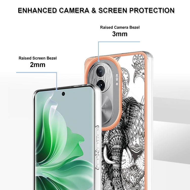 For OPPO Reno11 Pro 5G Global Electroplating Marble Dual-side IMD Phone Case(Totem Elephant) - Reno11 Pro Cases by PMC TechLife | Online Shopping South Africa | PMC TechLife | Buy Now Pay Later Mobicred