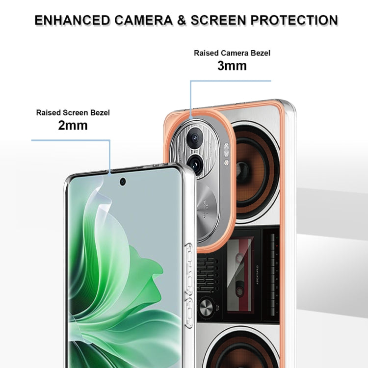 For OPPO Reno11 Pro 5G Global Electroplating Marble Dual-side IMD Phone Case(Retro Radio) - Reno11 Pro Cases by PMC TechLife | Online Shopping South Africa | PMC TechLife | Buy Now Pay Later Mobicred