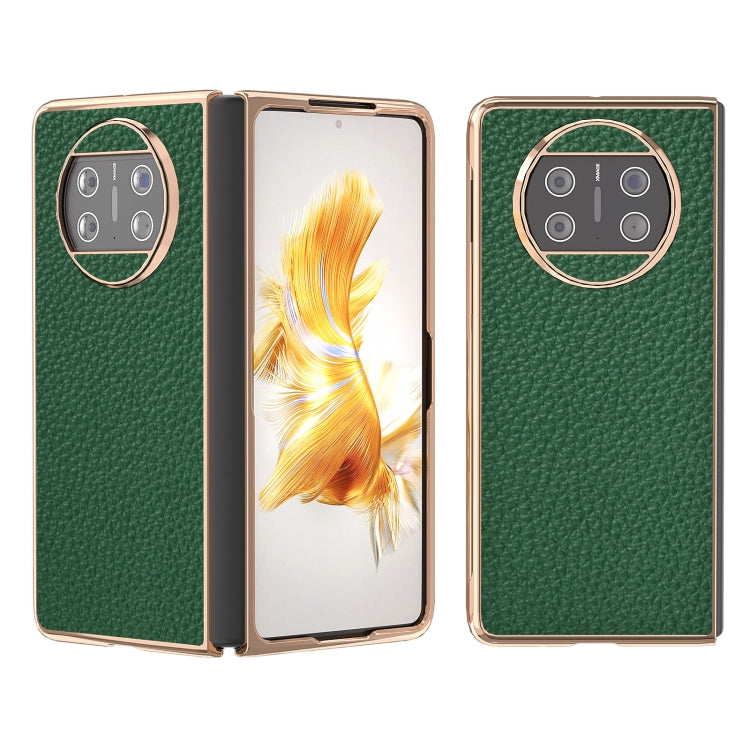For Huawei Mate X3 Electroplating Genuine Leather Litchi Texture Phone Case(Green) - Huawei Cases by PMC TechLife | Online Shopping South Africa | PMC TechLife | Buy Now Pay Later Mobicred