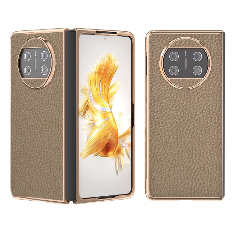 For Huawei Mate X3 Electroplating Genuine Leather Litchi Texture Phone Case(Grey) - Huawei Cases by PMC TechLife | Online Shopping South Africa | PMC TechLife | Buy Now Pay Later Mobicred