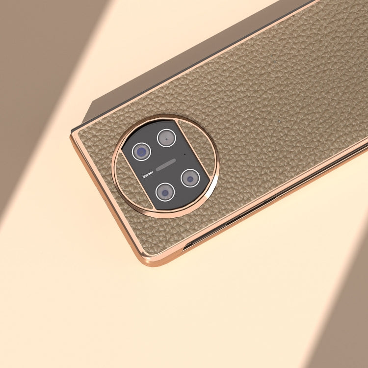 For Huawei Mate X3 Electroplating Genuine Leather Litchi Texture Phone Case(Grey) - Huawei Cases by PMC TechLife | Online Shopping South Africa | PMC TechLife | Buy Now Pay Later Mobicred