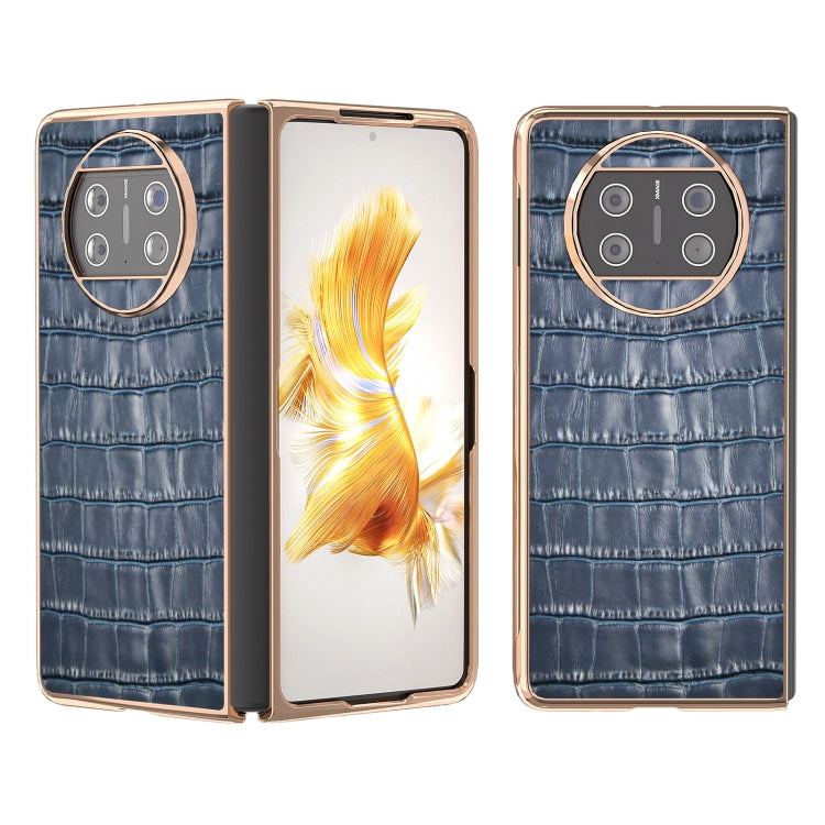 For Huawei Mate X3 Electroplating Crocodile Texture Genuine Leather Phone Case(Blue) - Huawei Cases by PMC TechLife | Online Shopping South Africa | PMC TechLife | Buy Now Pay Later Mobicred