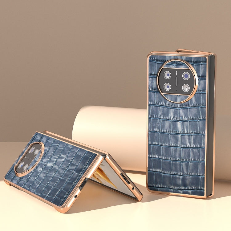 For Huawei Mate X3 Electroplating Crocodile Texture Genuine Leather Phone Case(Blue) - Huawei Cases by PMC TechLife | Online Shopping South Africa | PMC TechLife | Buy Now Pay Later Mobicred