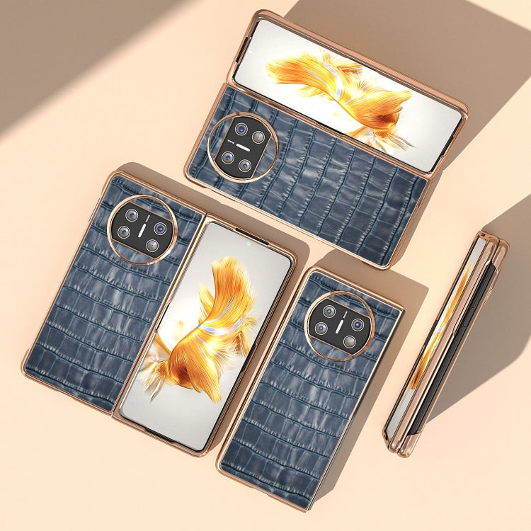 For Huawei Mate X3 Electroplating Crocodile Texture Genuine Leather Phone Case(Blue) - Huawei Cases by PMC TechLife | Online Shopping South Africa | PMC TechLife | Buy Now Pay Later Mobicred