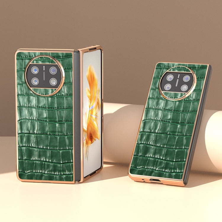 For Huawei Mate X3 Electroplating Crocodile Texture Genuine Leather Phone Case(Green) - Huawei Cases by PMC TechLife | Online Shopping South Africa | PMC TechLife | Buy Now Pay Later Mobicred