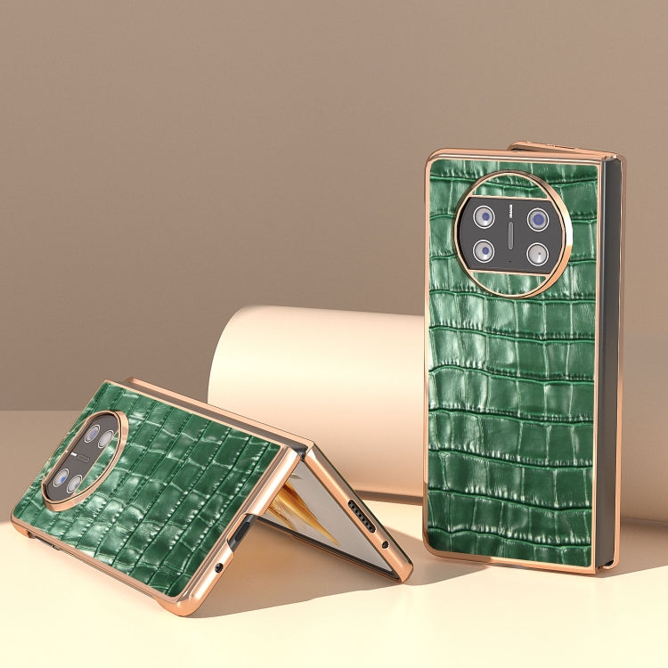For Huawei Mate X3 Electroplating Crocodile Texture Genuine Leather Phone Case(Green) - Huawei Cases by PMC TechLife | Online Shopping South Africa | PMC TechLife | Buy Now Pay Later Mobicred