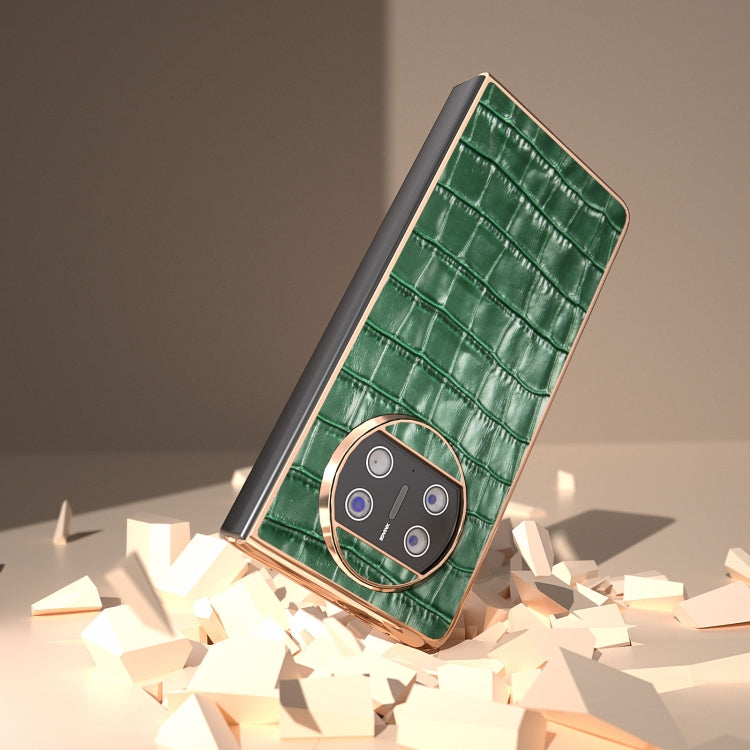 For Huawei Mate X3 Electroplating Crocodile Texture Genuine Leather Phone Case(Green) - Huawei Cases by PMC TechLife | Online Shopping South Africa | PMC TechLife | Buy Now Pay Later Mobicred