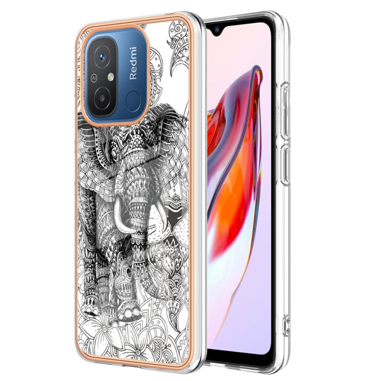 For Xiaomi Redmi 12C / 11A 4G Electroplating Marble Dual-side IMD Phone Case(Totem Elephant) - Xiaomi Cases by PMC TechLife | Online Shopping South Africa | PMC TechLife | Buy Now Pay Later Mobicred