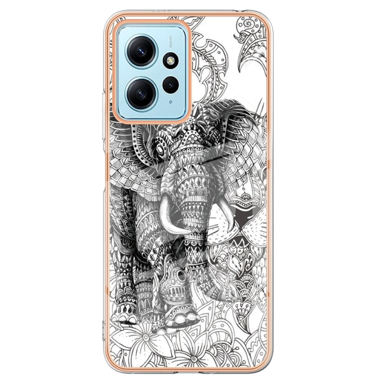 For Xiaomi Redmi Note 12 4G Electroplating Marble Dual-side IMD Phone Case(Totem Elephant) - Xiaomi Cases by PMC TechLife | Online Shopping South Africa | PMC TechLife | Buy Now Pay Later Mobicred