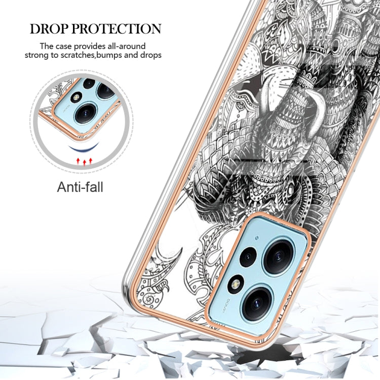 For Xiaomi Redmi Note 12 4G Electroplating Marble Dual-side IMD Phone Case(Totem Elephant) - Xiaomi Cases by PMC TechLife | Online Shopping South Africa | PMC TechLife | Buy Now Pay Later Mobicred