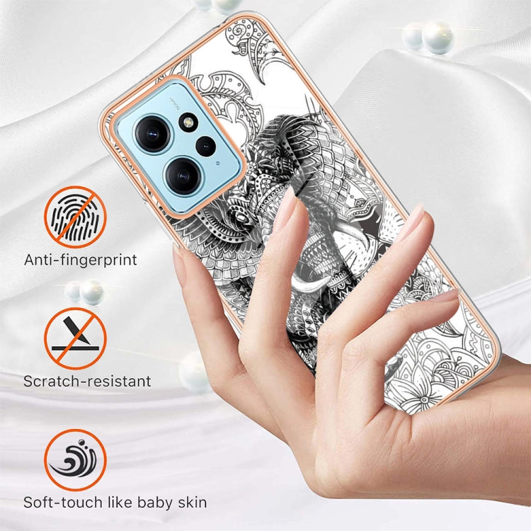 For Xiaomi Redmi Note 12 4G Electroplating Marble Dual-side IMD Phone Case(Totem Elephant) - Xiaomi Cases by PMC TechLife | Online Shopping South Africa | PMC TechLife | Buy Now Pay Later Mobicred