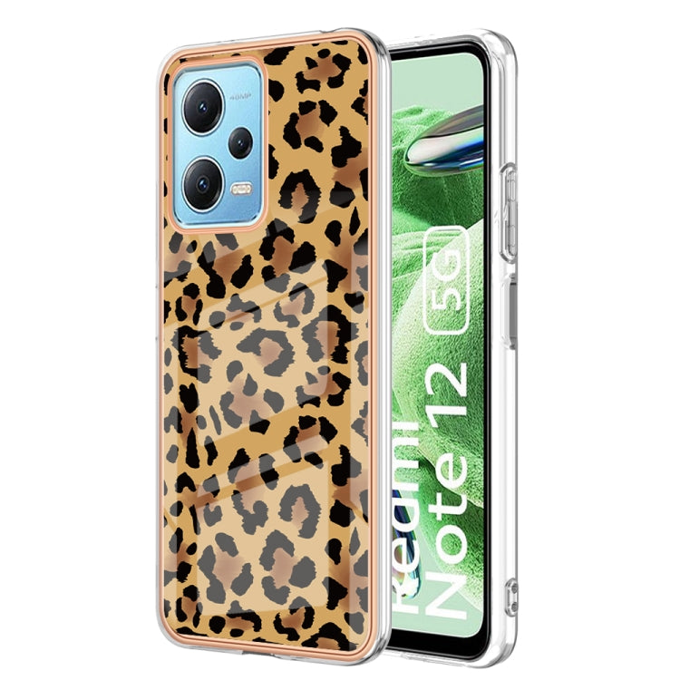 For Xiaomi Redmi Note 12 5G Global Electroplating Marble Dual-side IMD Phone Case(Leopard Print) - Xiaomi Cases by PMC TechLife | Online Shopping South Africa | PMC TechLife | Buy Now Pay Later Mobicred
