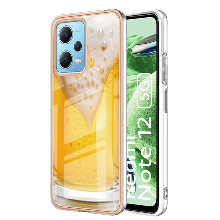 For Xiaomi Redmi Note 12 5G Global Electroplating Marble Dual-side IMD Phone Case(Draft Beer) - Xiaomi Cases by PMC TechLife | Online Shopping South Africa | PMC TechLife | Buy Now Pay Later Mobicred