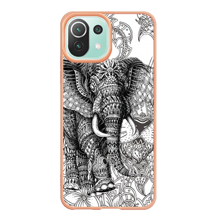 For Xiaomi 11 Lite Electroplating Marble Dual-side IMD Phone Case(Totem Elephant) - Xiaomi Cases by PMC TechLife | Online Shopping South Africa | PMC TechLife | Buy Now Pay Later Mobicred