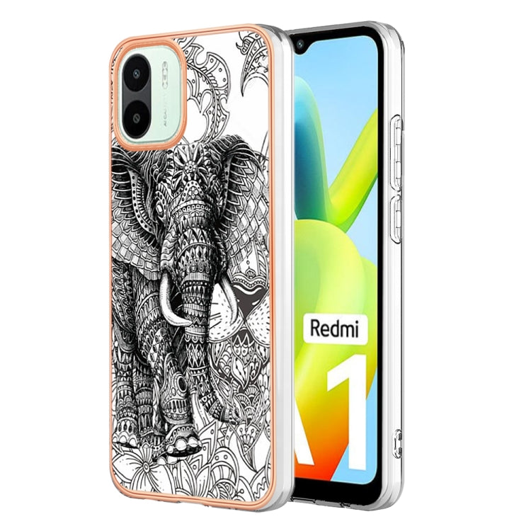 For Xiaomi Redmi A1 Electroplating Marble Dual-side IMD Phone Case(Totem Elephant) - Xiaomi Cases by PMC TechLife | Online Shopping South Africa | PMC TechLife | Buy Now Pay Later Mobicred