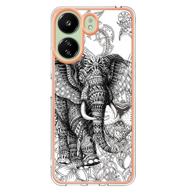 For Xiaomi Redmi 13C 4G Electroplating Marble Dual-side IMD Phone Case(Totem Elephant) - 13C Cases by PMC TechLife | Online Shopping South Africa | PMC TechLife | Buy Now Pay Later Mobicred