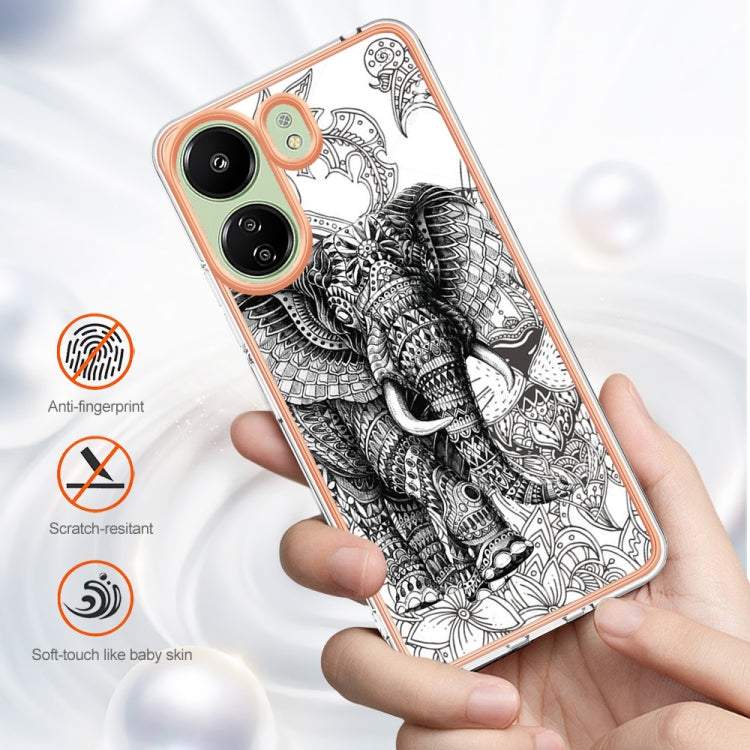 For Xiaomi Redmi 13C 4G Electroplating Marble Dual-side IMD Phone Case(Totem Elephant) - 13C Cases by PMC TechLife | Online Shopping South Africa | PMC TechLife | Buy Now Pay Later Mobicred