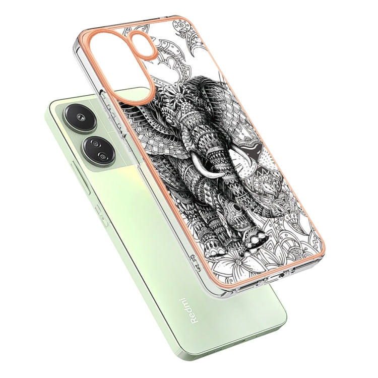 For Xiaomi Redmi 13C 4G Electroplating Marble Dual-side IMD Phone Case(Totem Elephant) - 13C Cases by PMC TechLife | Online Shopping South Africa | PMC TechLife | Buy Now Pay Later Mobicred