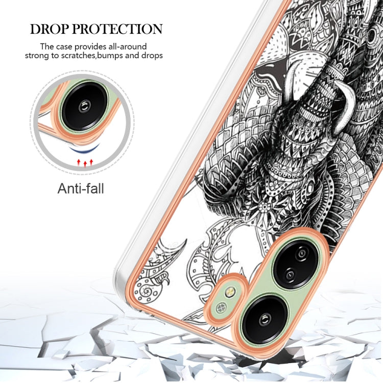 For Xiaomi Redmi 13C 4G Electroplating Marble Dual-side IMD Phone Case(Totem Elephant) - 13C Cases by PMC TechLife | Online Shopping South Africa | PMC TechLife | Buy Now Pay Later Mobicred