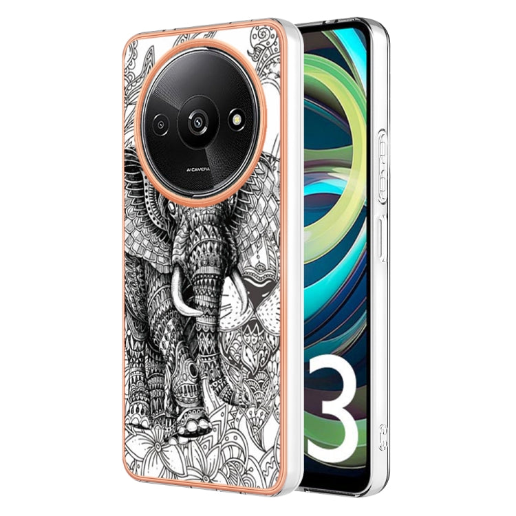 For Xiaomi Redmi A3 Electroplating Marble Dual-side IMD Phone Case(Totem Elephant) - Xiaomi Cases by PMC TechLife | Online Shopping South Africa | PMC TechLife | Buy Now Pay Later Mobicred