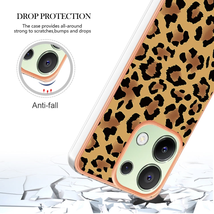 For Xiaomi Redmi Note 13 4G Global Electroplating Marble Dual-side IMD Phone Case(Leopard Print) - Note 13 Cases by PMC TechLife | Online Shopping South Africa | PMC TechLife | Buy Now Pay Later Mobicred