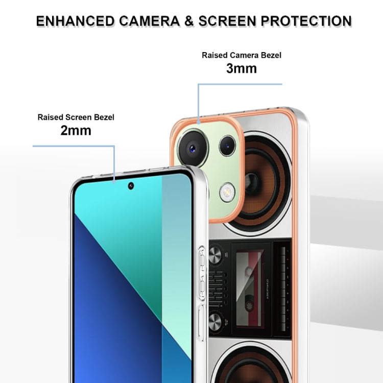 For Xiaomi Redmi Note 13 4G Global Electroplating Marble Dual-side IMD Phone Case(Retro Radio) - Note 13 Cases by PMC TechLife | Online Shopping South Africa | PMC TechLife | Buy Now Pay Later Mobicred