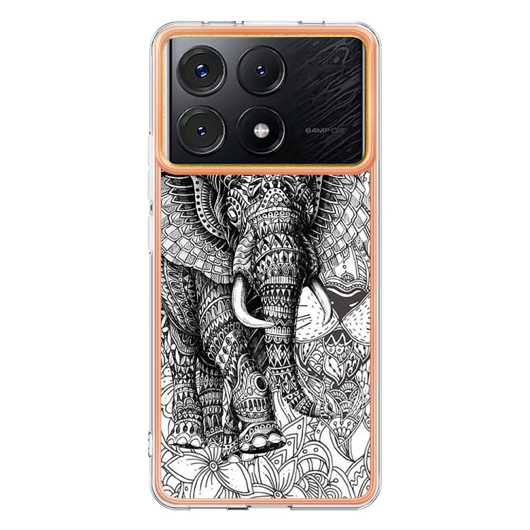 For Xiaomi Poco X6 Pro / Redmi K70E Electroplating Marble Dual-side IMD Phone Case(Totem Elephant) - K70E Cases by PMC TechLife | Online Shopping South Africa | PMC TechLife | Buy Now Pay Later Mobicred