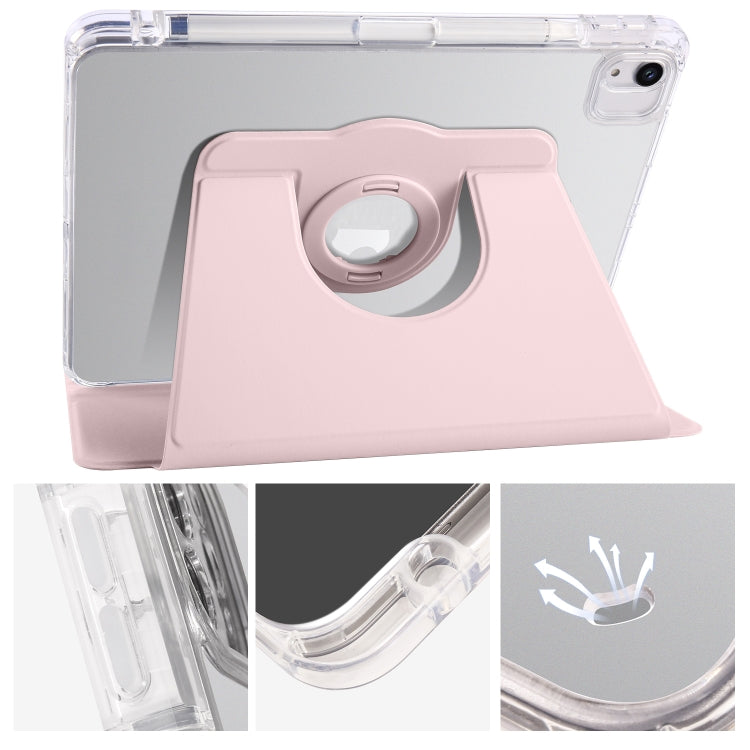 For iPad Air 11 2025 / 2024 Clear Acrylic 360 Rotation Detachable Leather Tablet Case(Pink) - iPad Air 11 2025 / 2024 Cases by PMC TechLife | Online Shopping South Africa | PMC TechLife | Buy Now Pay Later Mobicred