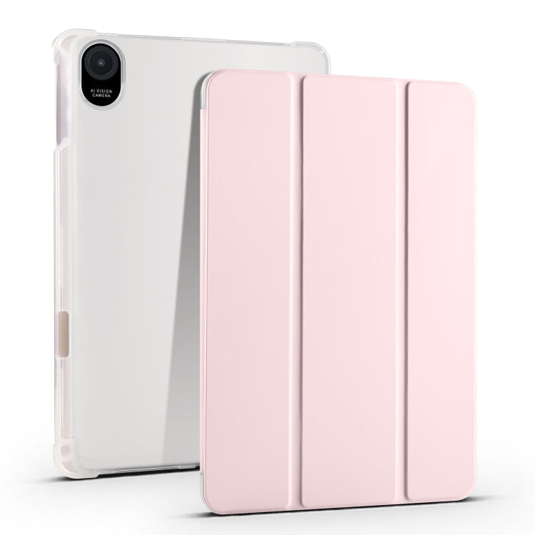 For Honor Pad 8 3-folding Transparent TPU Smart Leather Tablet Case(Ice Pink) - Honor by PMC TechLife | Online Shopping South Africa | PMC TechLife | Buy Now Pay Later Mobicred