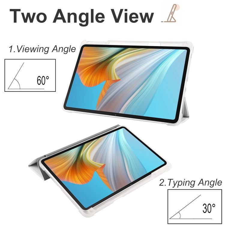 For Honor Pad 8 3-folding Transparent TPU Smart Leather Tablet Case(Grey) - Honor by PMC TechLife | Online Shopping South Africa | PMC TechLife | Buy Now Pay Later Mobicred