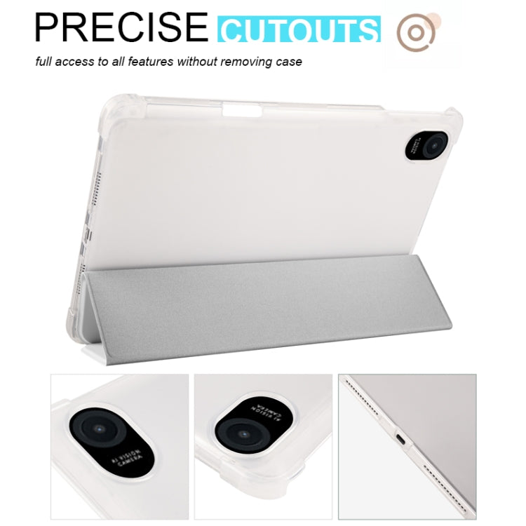 For Honor Pad 8 3-folding Transparent TPU Smart Leather Tablet Case(Grey) - Honor by PMC TechLife | Online Shopping South Africa | PMC TechLife | Buy Now Pay Later Mobicred