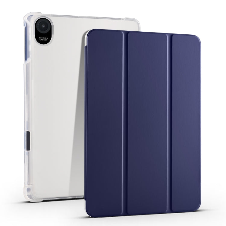 For Honor Pad 8 3-folding Transparent TPU Smart Leather Tablet Case(Dark Blue) - Honor by PMC TechLife | Online Shopping South Africa | PMC TechLife | Buy Now Pay Later Mobicred