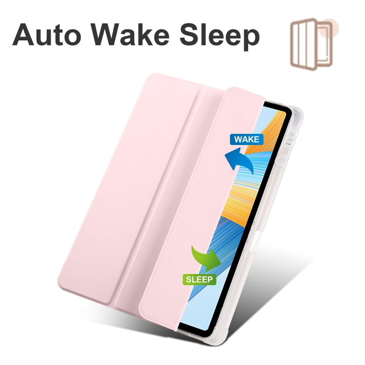 For Honor Pad V8 Pro 3-folding Transparent TPU Smart Leather Tablet Case(Ice Pink) - Honor by PMC TechLife | Online Shopping South Africa | PMC TechLife | Buy Now Pay Later Mobicred