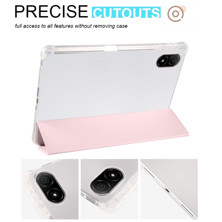 For Honor Pad V8 Pro 3-folding Transparent TPU Smart Leather Tablet Case(Ice Pink) - Honor by PMC TechLife | Online Shopping South Africa | PMC TechLife | Buy Now Pay Later Mobicred