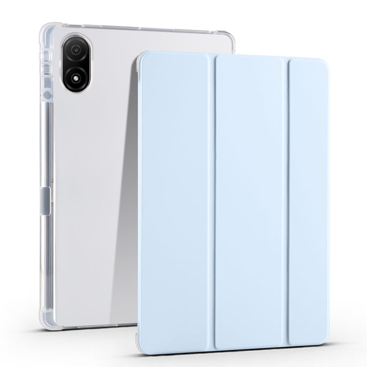 For Honor Pad V8 Pro 3-folding Transparent TPU Smart Leather Tablet Case(Ice Blue) - Honor by PMC TechLife | Online Shopping South Africa | PMC TechLife | Buy Now Pay Later Mobicred