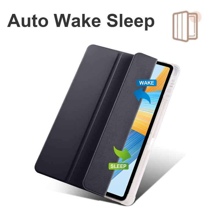 For Honor Pad V8 Pro 3-folding Transparent TPU Smart Leather Tablet Case(Black) - Honor by PMC TechLife | Online Shopping South Africa | PMC TechLife | Buy Now Pay Later Mobicred