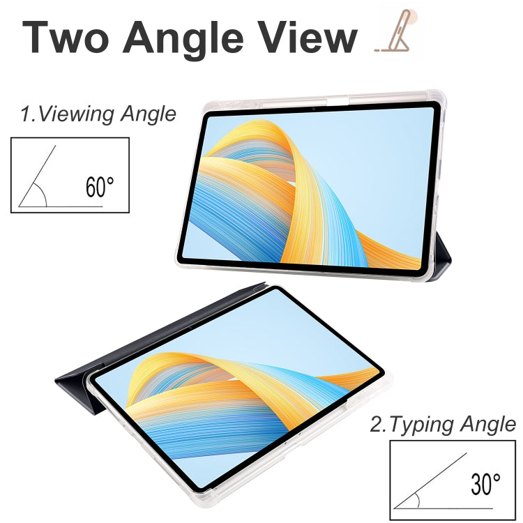 For Honor Pad V8 Pro 3-folding Transparent TPU Smart Leather Tablet Case(Black) - Honor by PMC TechLife | Online Shopping South Africa | PMC TechLife | Buy Now Pay Later Mobicred