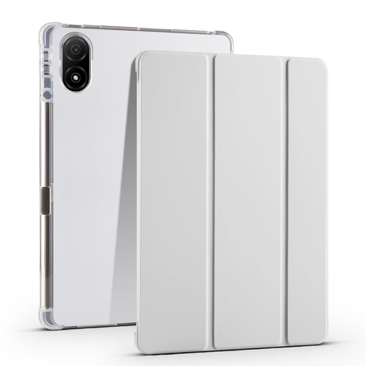 For Honor Pad V8 Pro 3-folding Transparent TPU Smart Leather Tablet Case(Grey) - Honor by PMC TechLife | Online Shopping South Africa | PMC TechLife | Buy Now Pay Later Mobicred