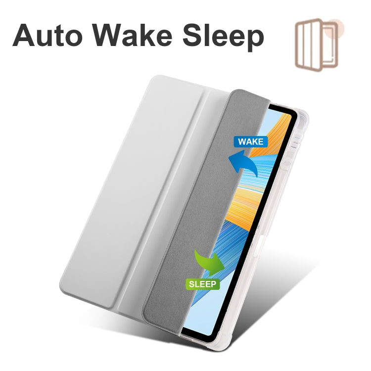 For Honor Pad V8 Pro 3-folding Transparent TPU Smart Leather Tablet Case(Grey) - Honor by PMC TechLife | Online Shopping South Africa | PMC TechLife | Buy Now Pay Later Mobicred