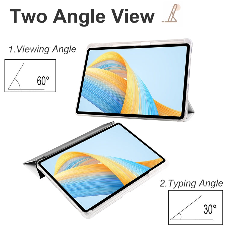 For Honor Pad V8 Pro 3-folding Transparent TPU Smart Leather Tablet Case(Grey) - Honor by PMC TechLife | Online Shopping South Africa | PMC TechLife | Buy Now Pay Later Mobicred